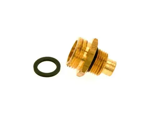 Gasdüse von Bosch, aus Messing, mit Gewinde und O-Ring. Gezeigt ist das Produkt mit integrierter Dichtungsring zur Verwendung in Gasinstallationen.